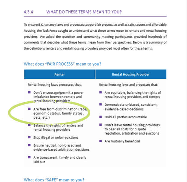 Section 4.3.4 of the  BC Rental Housing Task Force 
Rental Housing Review Report